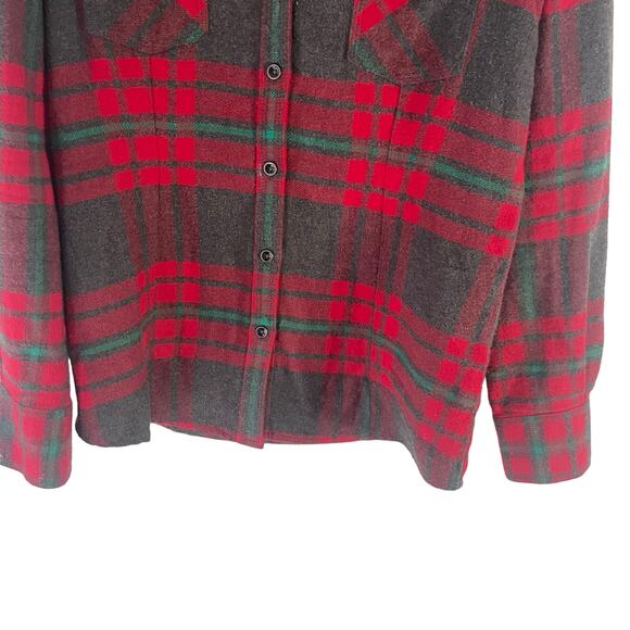 Natural Reflections Women's Size Medium Red Grey Plaid Soft Flannel Button Up - Picture 3 of 9
